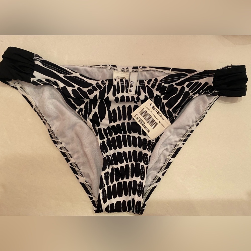 NWT BAR III Kaleidoscope Black and White Print Side Tab Bikini Bottom Size Large